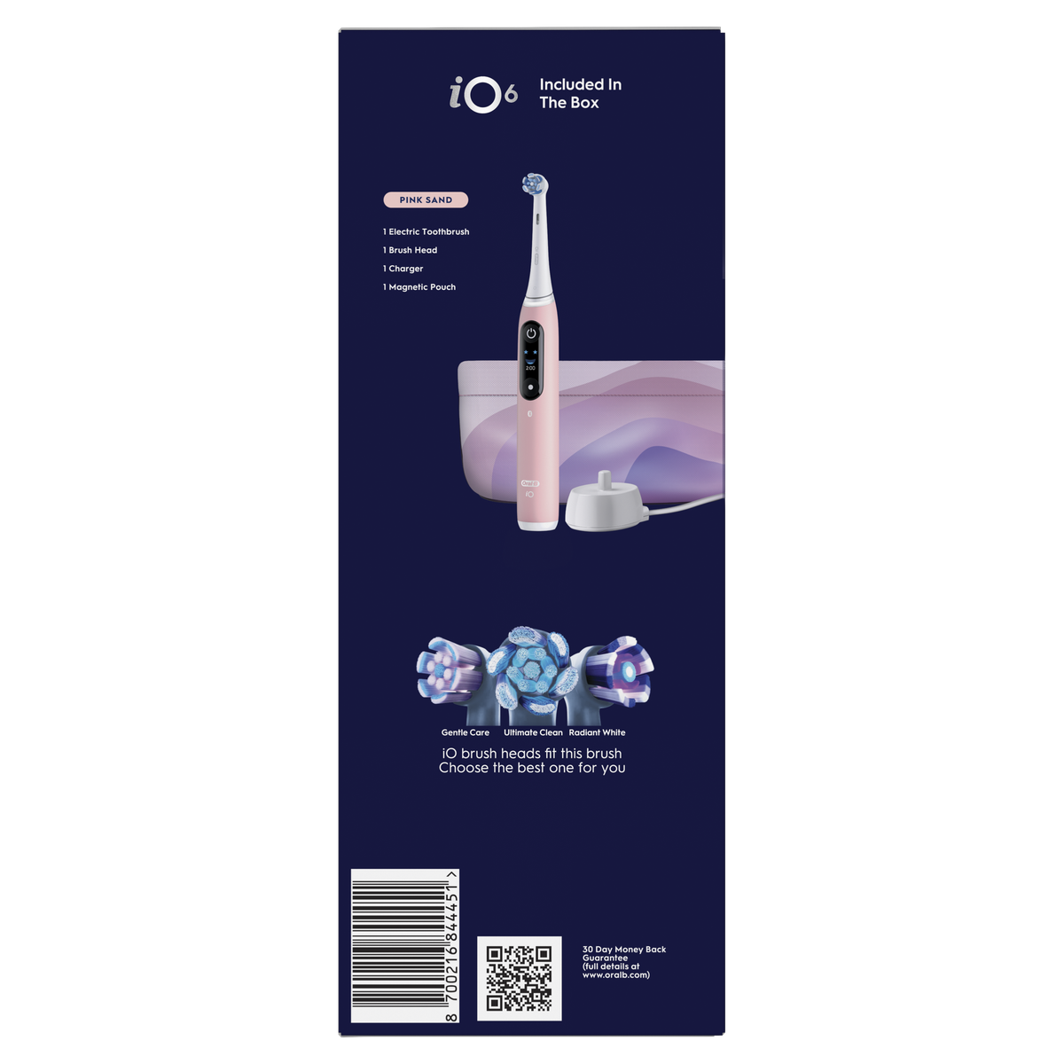 Oral-B iO6 Electric Toothbrush , 1 Toothbrush Head & Travel Case, 5 Modes with Ultra-Sensitive, UK 2 Pin Plug, Pink Sand Special Edition