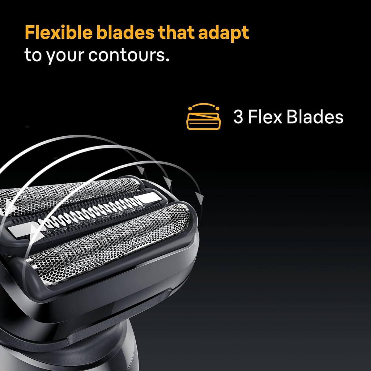 Black Braun 54B replacement shaver head featuring three flexible blades with a metallic mesh foil design.