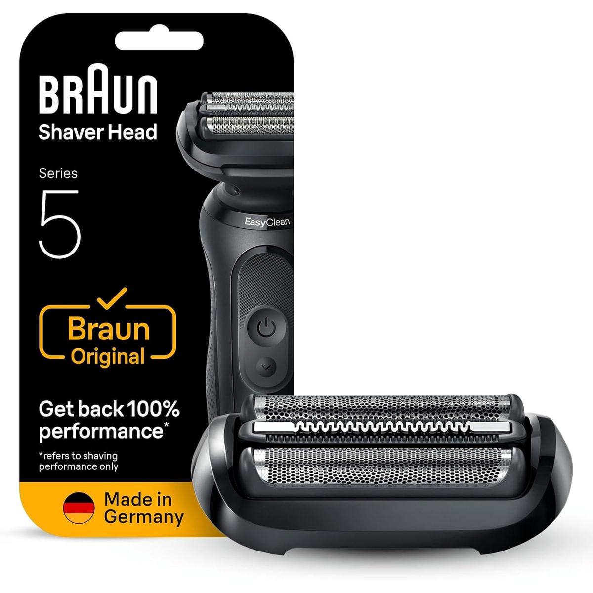 Braun 54B black replacement shaver head cassette for Series 5 and 6 electric shavers in original retail packaging.