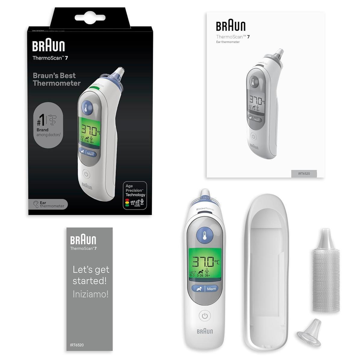 Braun Thermoscan 7 IRT6520 Digital Ear Thermometer with 21 disposable probe covers - Healthxpress.ie