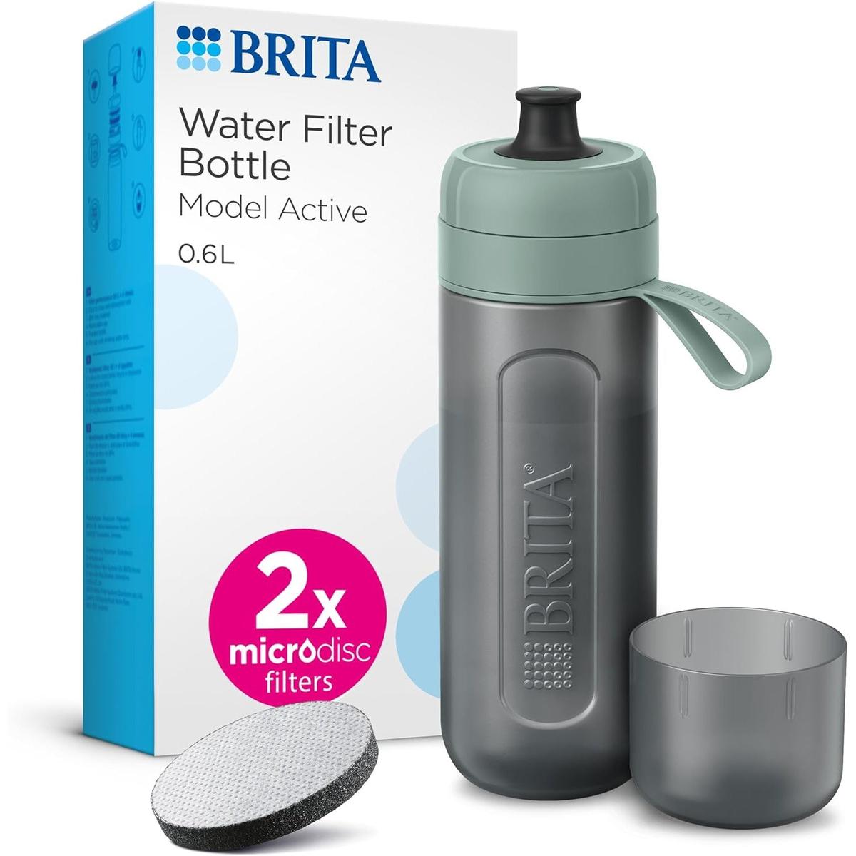 BRITA Sports Water Filter Bottle Model Active Dark Green 600ml - squeezable BPA-free on-the-go bottle - Healthxpress.ie