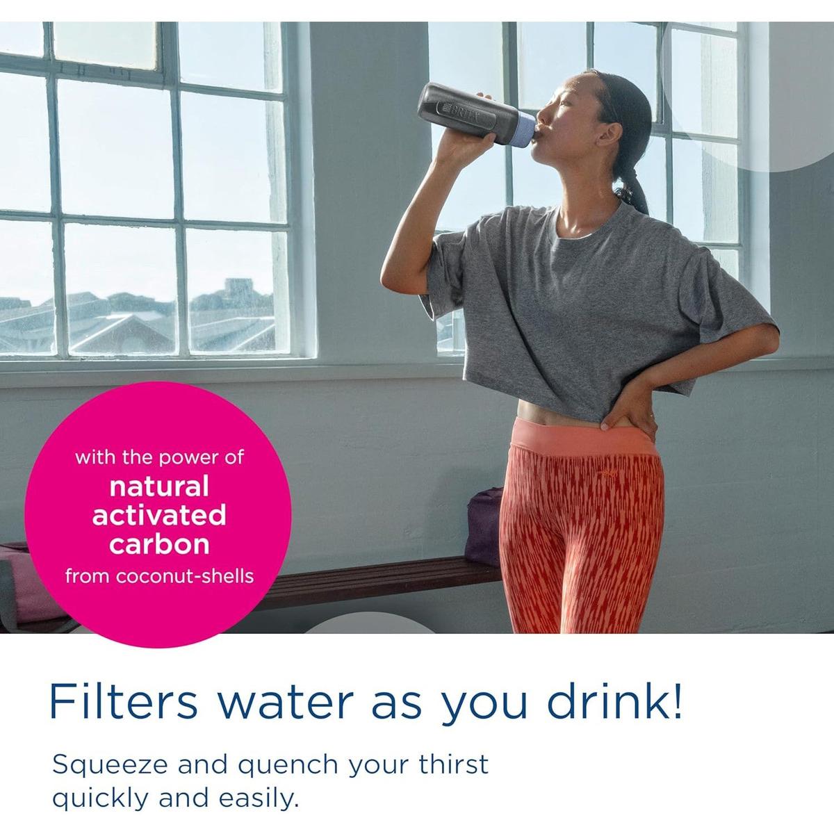 BRITA Sports Water Filter Bottle Model Active Dark Green 600ml - squeezable BPA-free on-the-go bottle - Healthxpress.ie