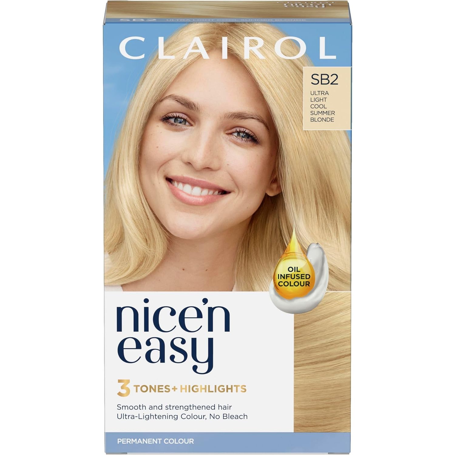 Clairol Nice'n Easy Crème, Permanent Hair Dye, SB2 Ultra Light Cool Summer Blonde