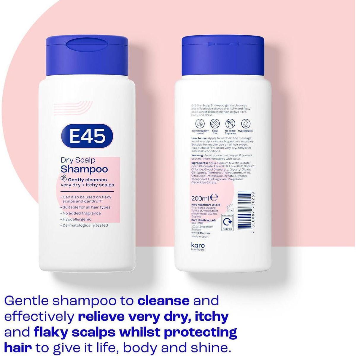 E45 Dermatological Dry Scalp Shampoo 200 ml - E45 Shampoo for Dry Scalp Relief - Healthxpress.ie