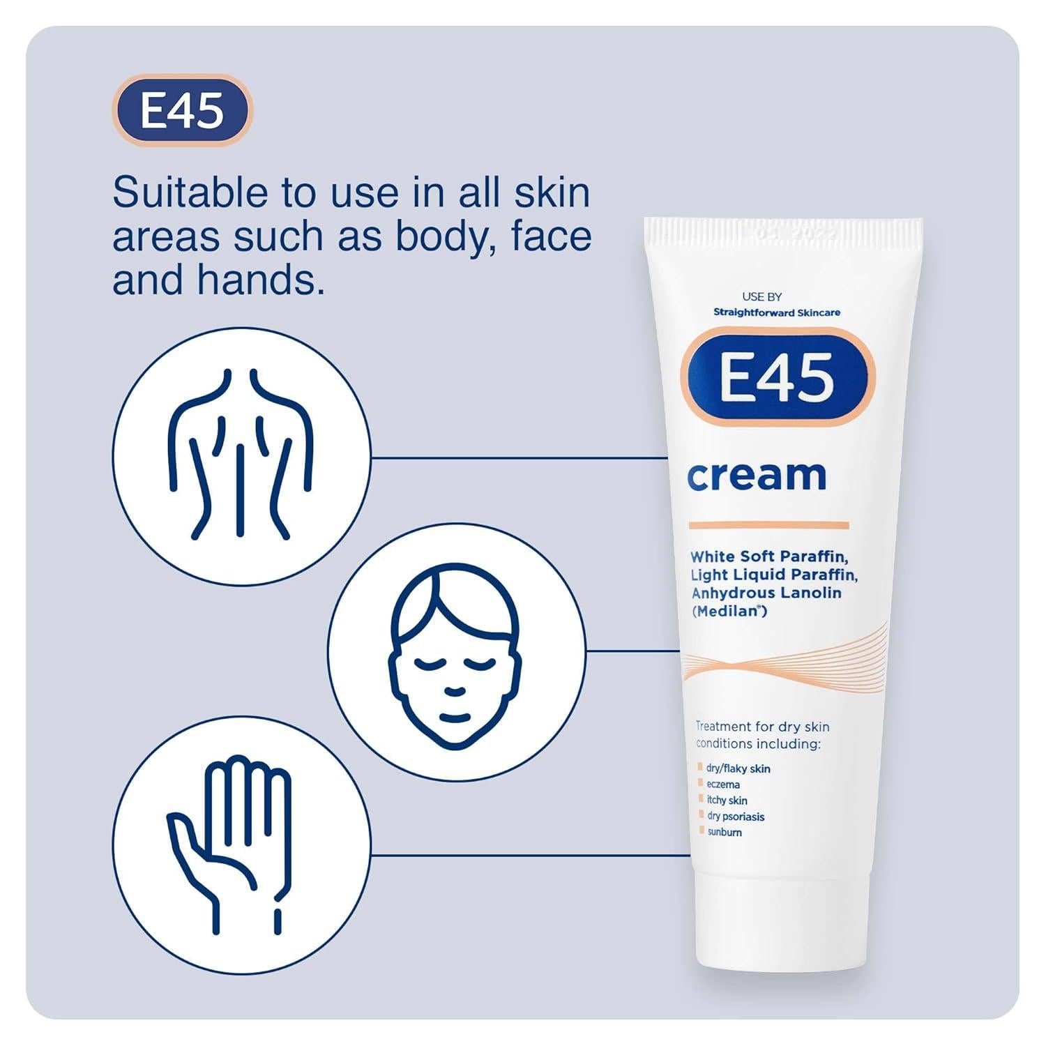E45 Moisturiser for Dry Skin and Sensitive Skin Cream, 50g