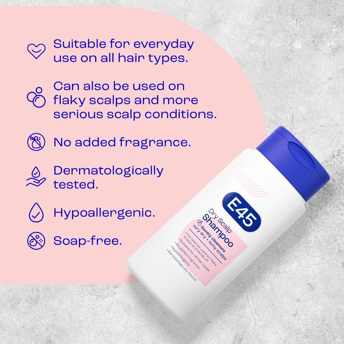 E45 Dermatological Dry Scalp Shampoo 200 ml - E45 Shampoo for Dry Scalp Relief - Healthxpress.ie