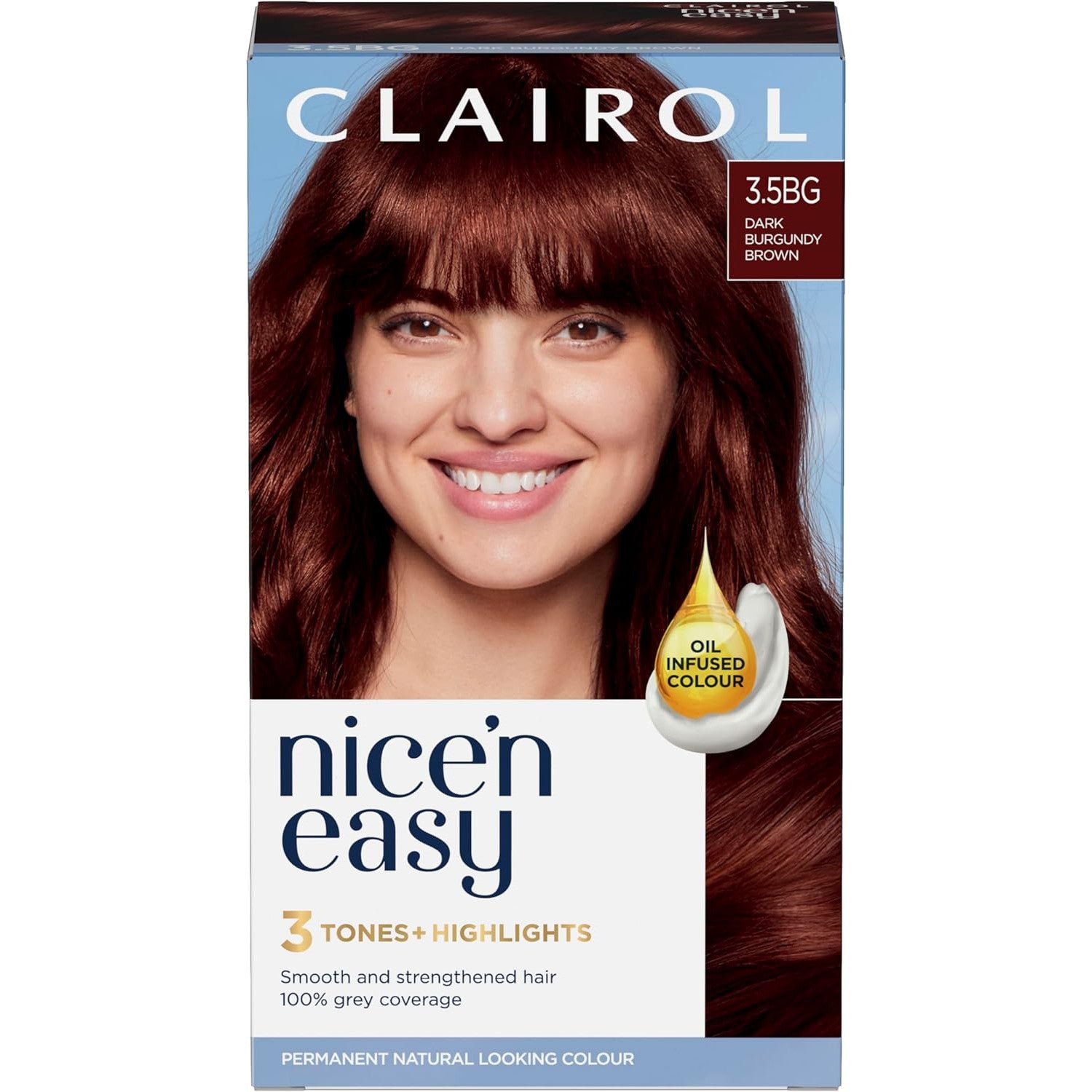 Clairol Nice'n Easy Crème, Permanent Hair Dye, 3.5BG Dark Burgundy Brown