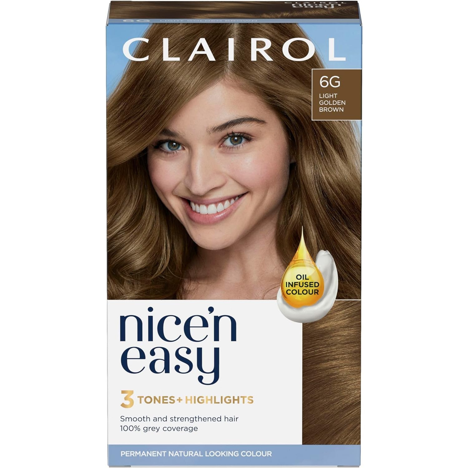 Clairol Nice'n Easy Crème, Permanent Hair Dye, 6G Light Golden Brown