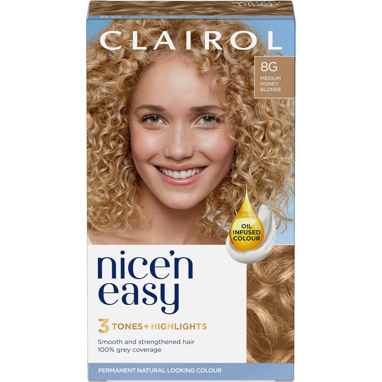 Clairol Nice'n Easy Crème, Permanent Hair Dye, 8G Medium Honey Blonde