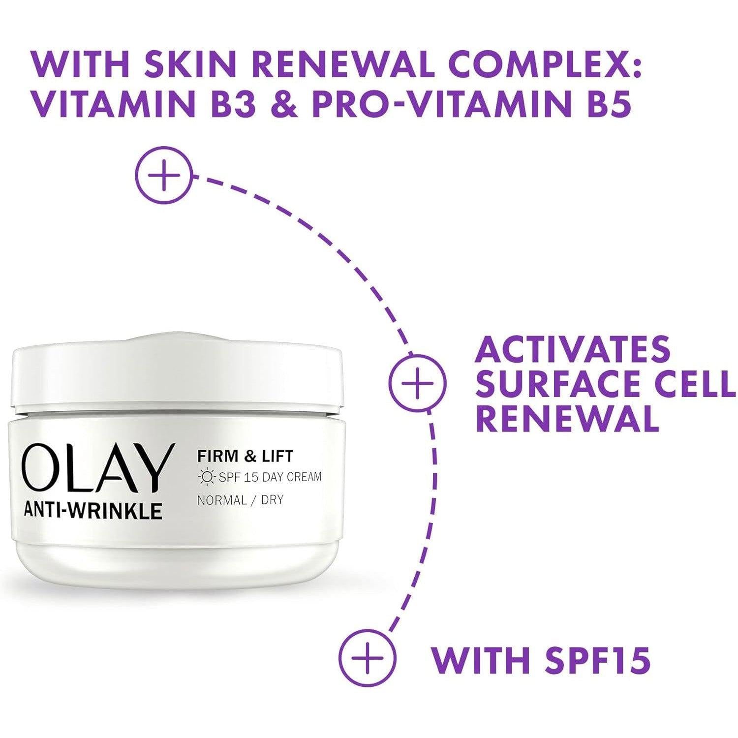 Olay Anti-Wrinkle Firm & Lift Day Cream With SPF15, Helps To Visibly Reduce Fine Lines & Wrinkles 50ml