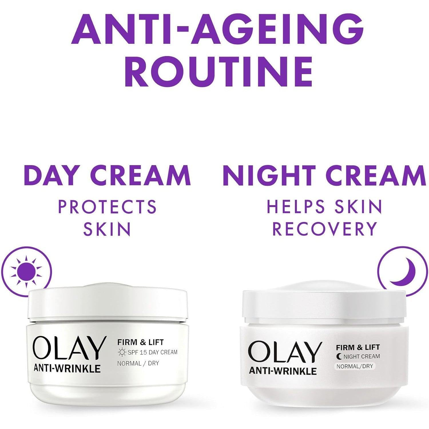 Olay Anti-Wrinkle Firm & Lift Day Cream With SPF15, Helps To Visibly Reduce Fine Lines & Wrinkles 50ml