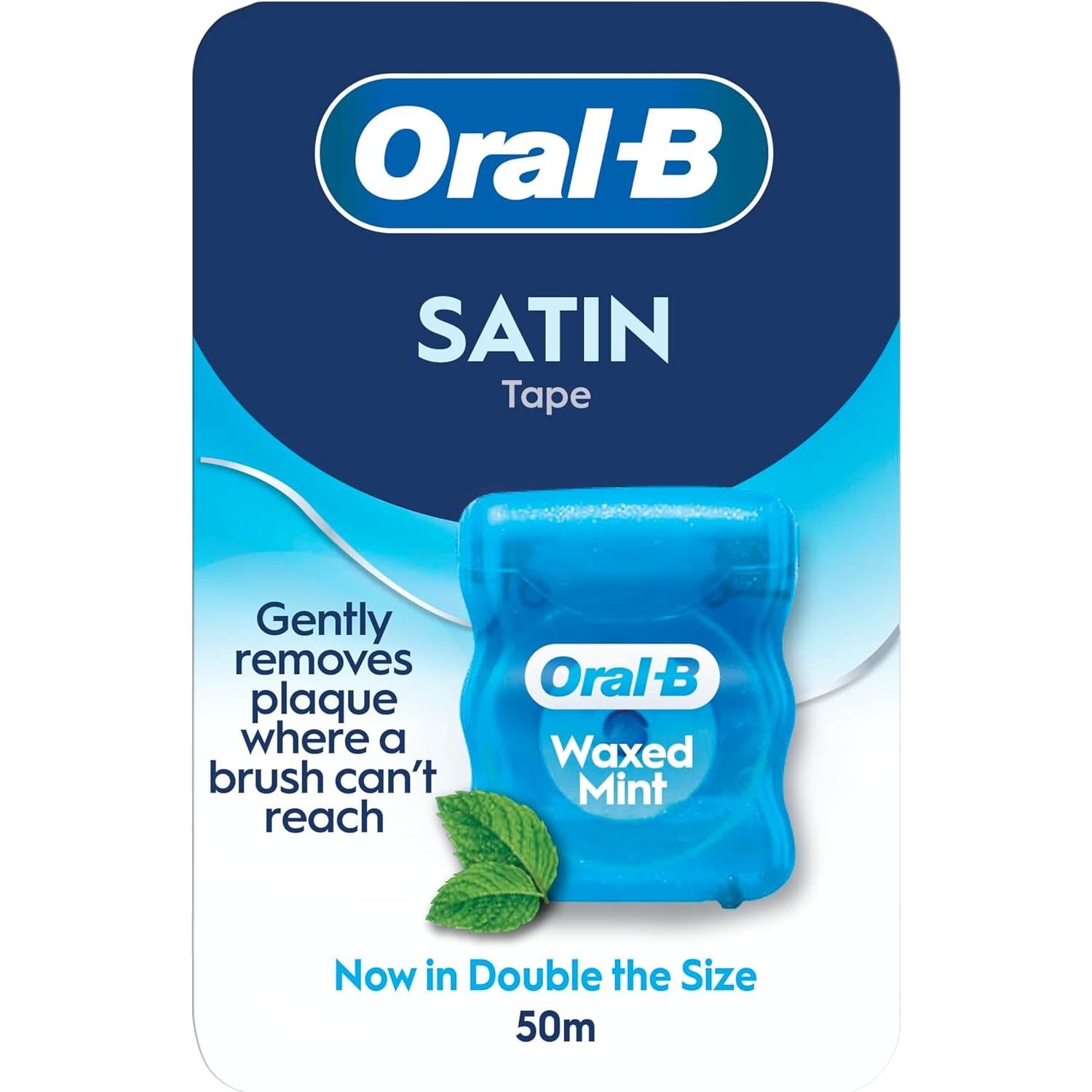 Oral-B Satin Tape Dental Floss - Comfort Grip, Easy Use - Cool Mint, 50M - New Bigger Size