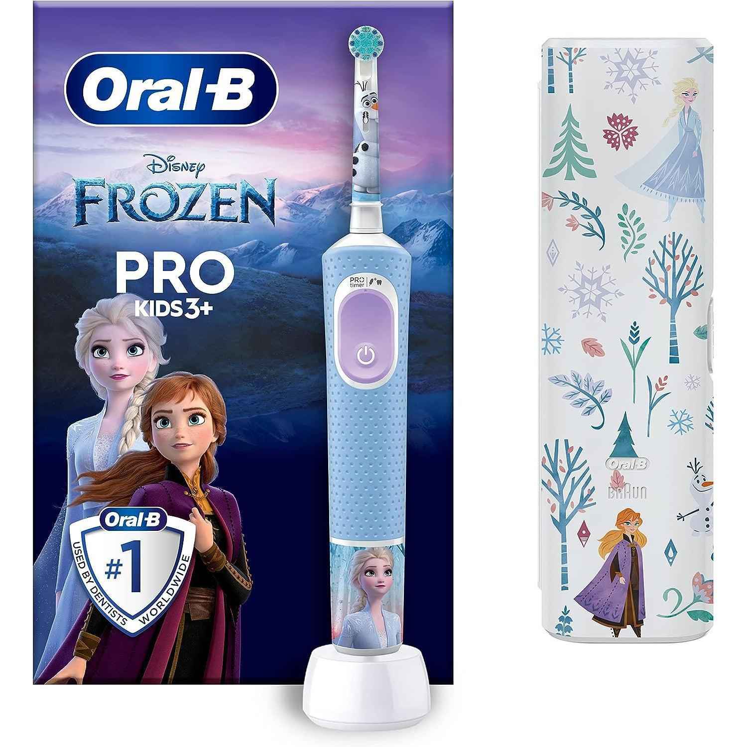 Oral-B Pro Frozen Kids Electric Toothbrush with Travel Case For Ages 3+ - Blue - Healthxpress.ie