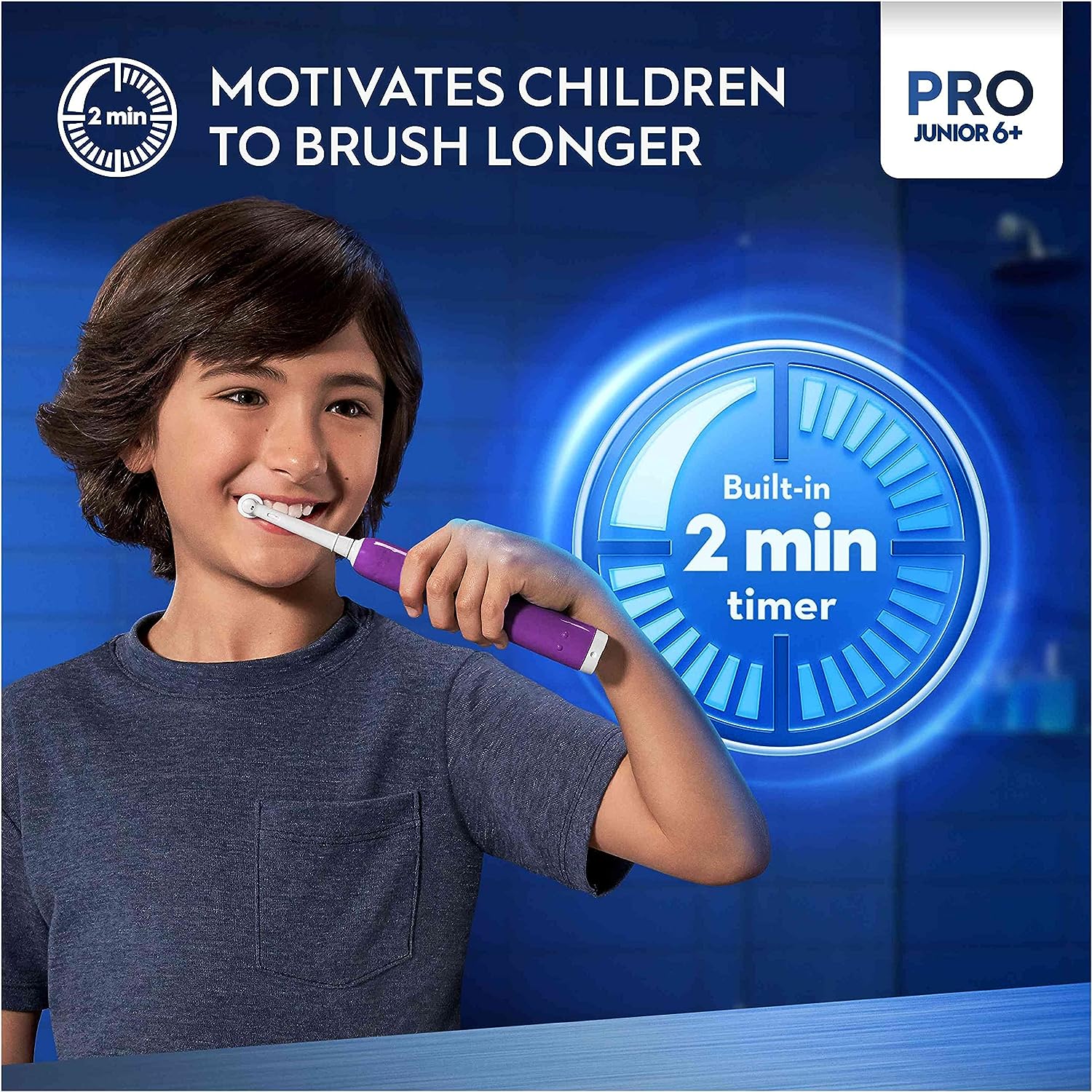 Oral-B Pro Junior Kids Electric Toothbrush, Sensitive Mode, For Ages 6+, Purple