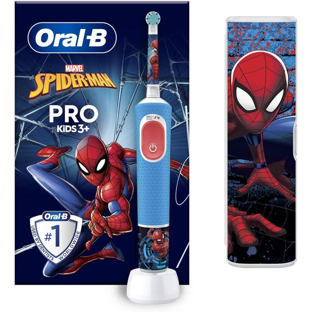 Oral-B Pro Spiderman Kids Electric Toothbrush with Travel Case For Ages 3+ - Blue - Healthxpress.ie