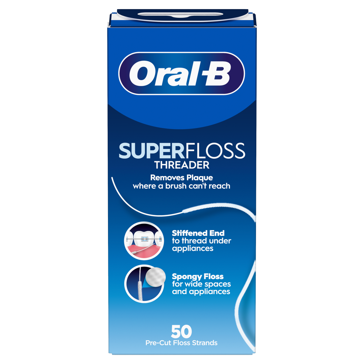 Oral-B Super Floss Threader Pre-Cut Dental Floss Strands - Stiffened End - Removes Plaque where a brush can't reach - Healthxpress.ie