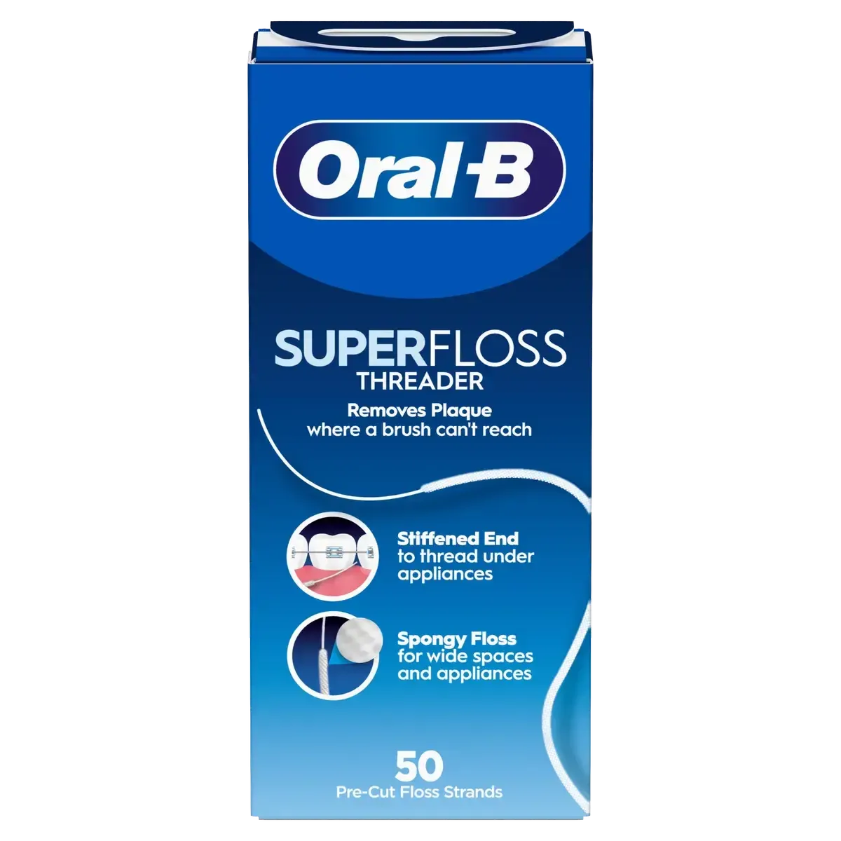 Oral-B Super Floss Threader Pre-Cut Dental Floss Strands - Stiffened End - Removes Plaque where a brush can't reach - Healthxpress.ie