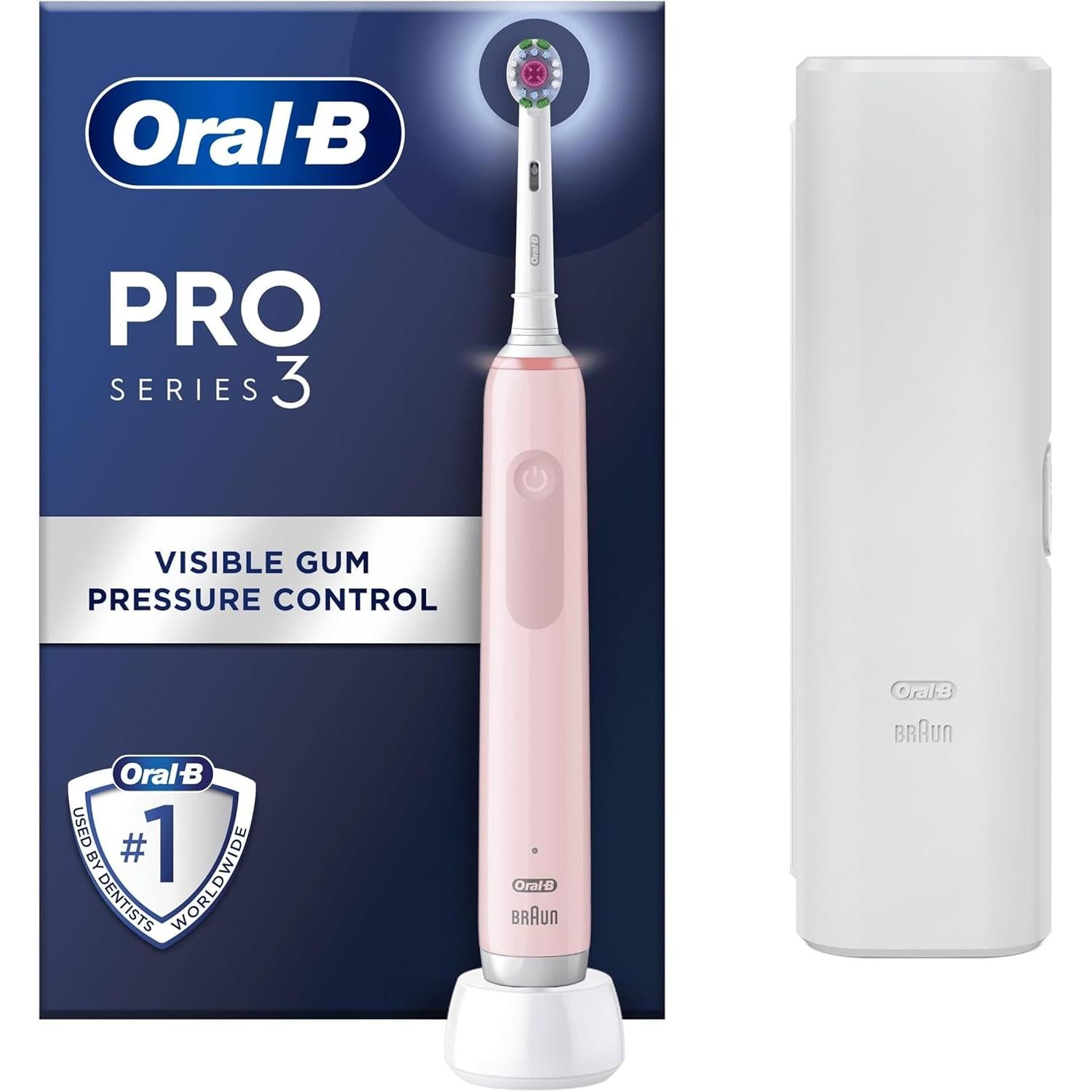 Oral-B Pro 3 - 3500 - Pink Electric Toothbrush, 1 Handle with Visible Pressure Sensor, 1 Toothbrush Head, 1 Travel Case