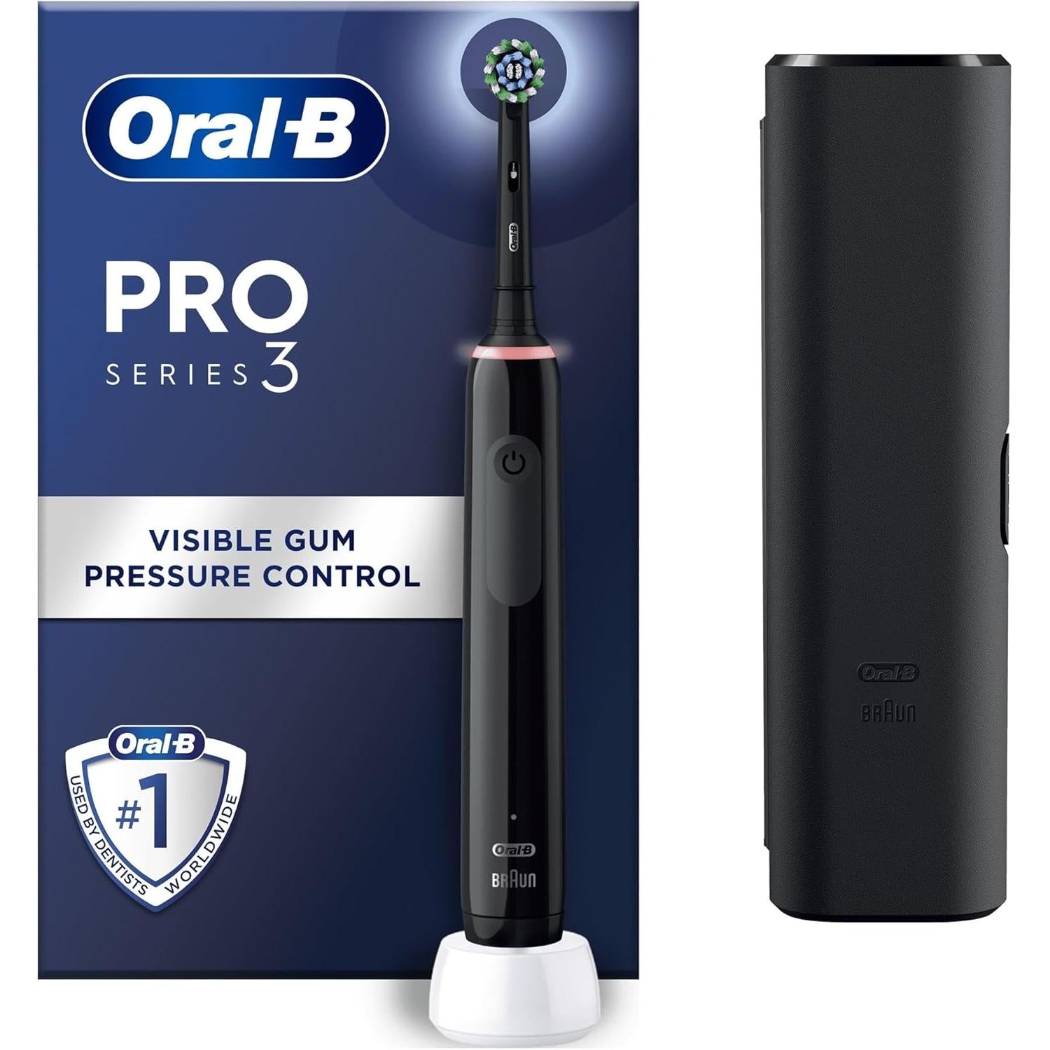 Oral-B Pro 3 - 3500 - Black Electric Toothbrush, 1 Handle with Visible Pressure Sensor, 1 Toothbrush Head, 1 Travel Case