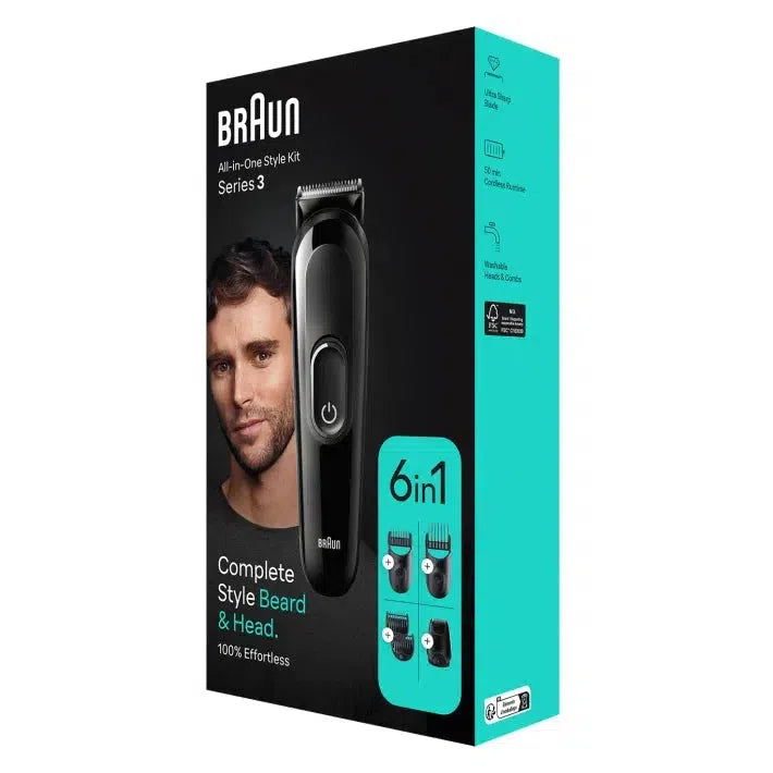 Braun 6-in-1 Style Kit Series 3 MGK3410 Beard & Hair Styling . With 50min Runtime, Black