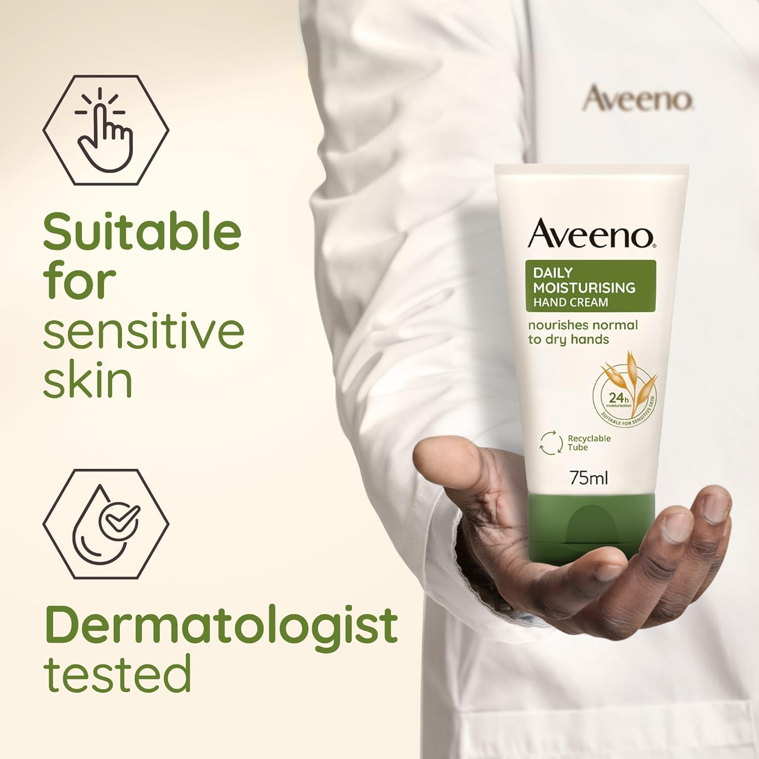 Aveeno Daily Moisturising Hand Cream, With Nourishing Oat, Suitable For Sensitive Skin, 75ml