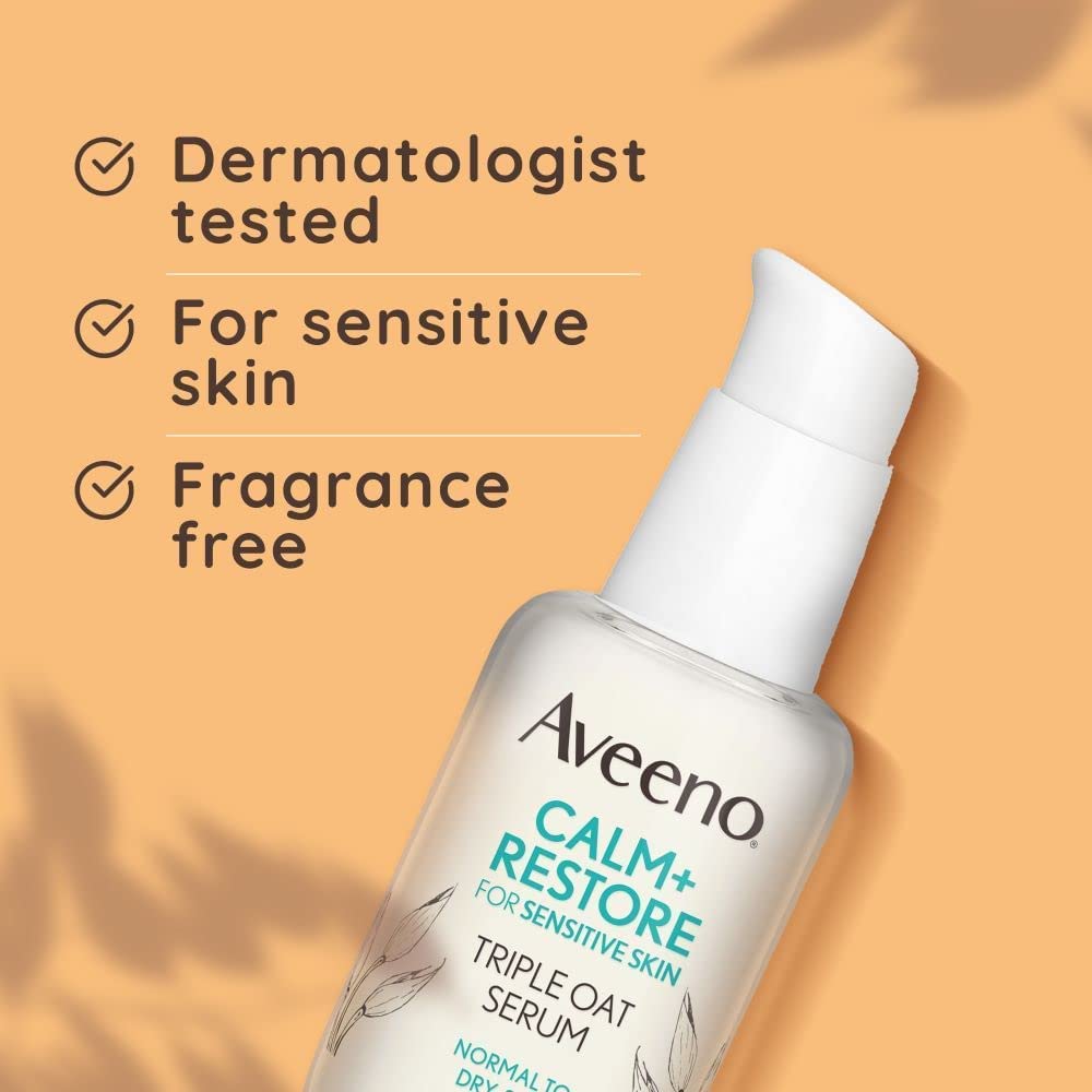 Aveeno Face Calm+Restore Triple Oat Serum, 24-Hour Moisturisation For Sensitive Skin 30ml - Healthxpress.ie