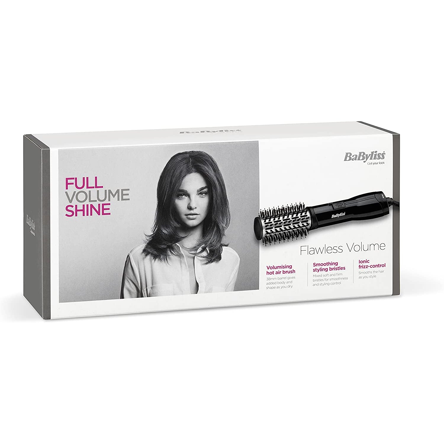 BaByliss Flawless Volume Hot Air Brush, Ionic, Dry and Style, 38mm Titanium-ceramic barrel