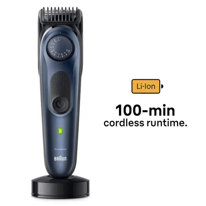 Braun Pro Beard Trimmer 7 BT7421 With ProBlade, Precision Wheel, 8 barbering tools, 100min runtime, blue