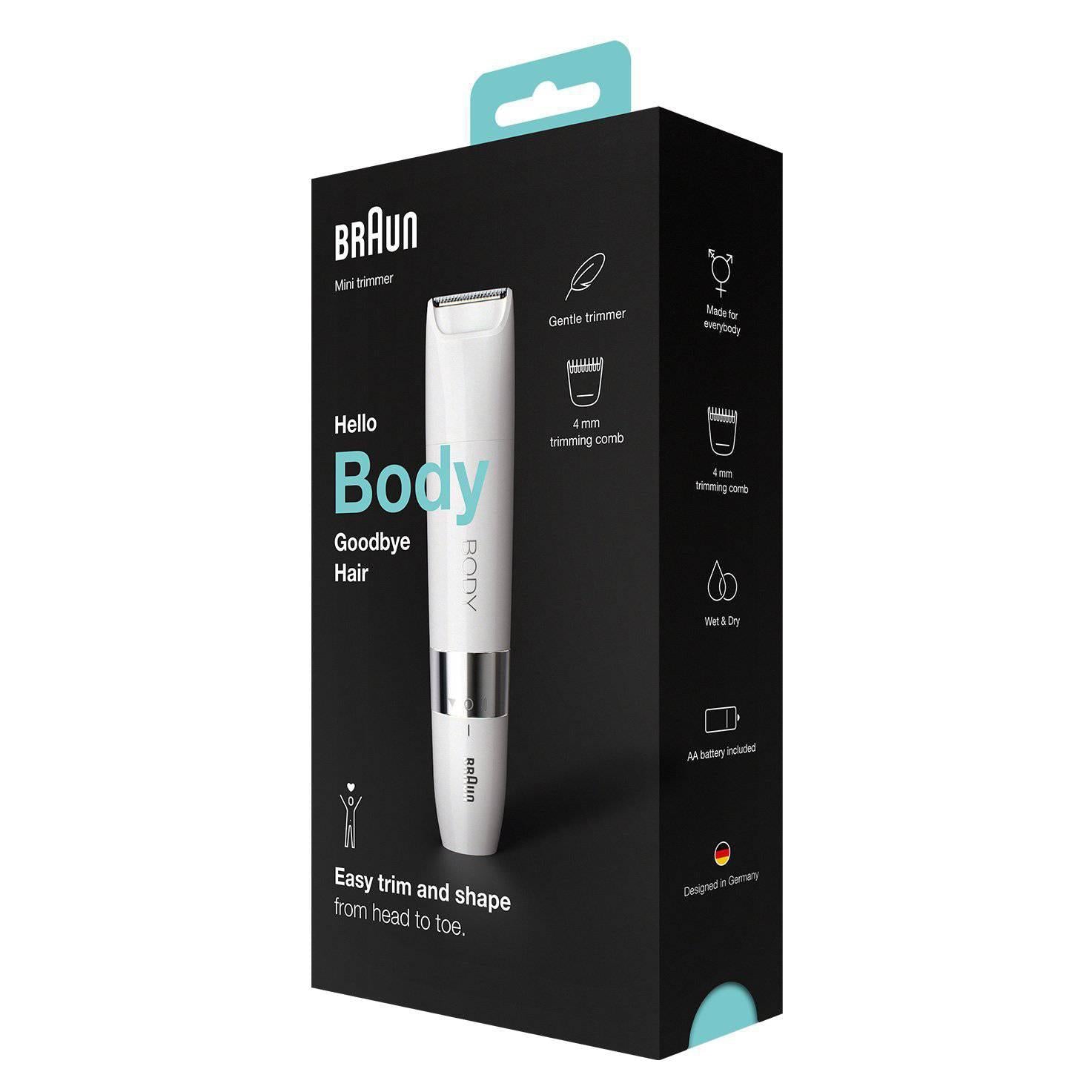 Braun BodyGroom BS1000 Wet & Dry Mini Trimmer - Quick Hair Removal - White - Healthxpress.ie