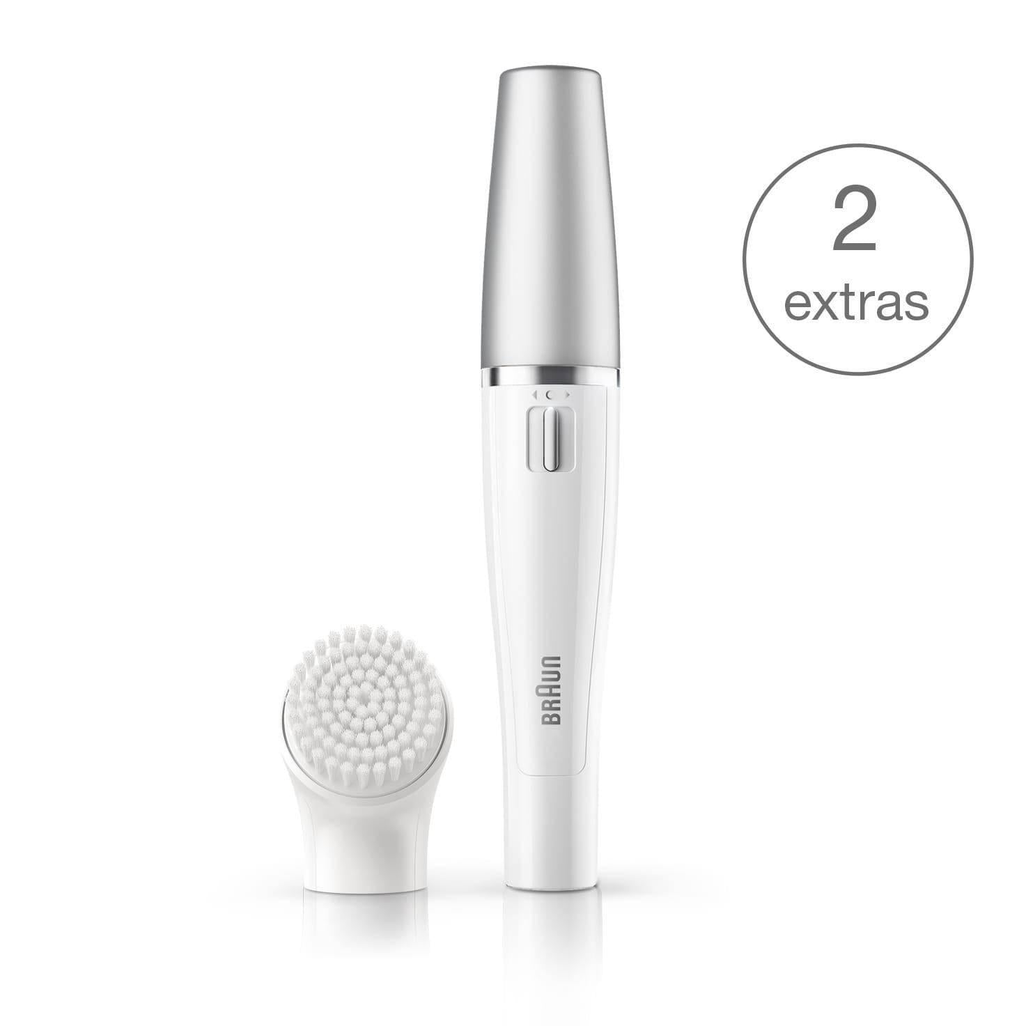 Braun Face 810 Facial Epilator, Hair Removal and Facial Cleansing, with Additional Brush and Battery, White