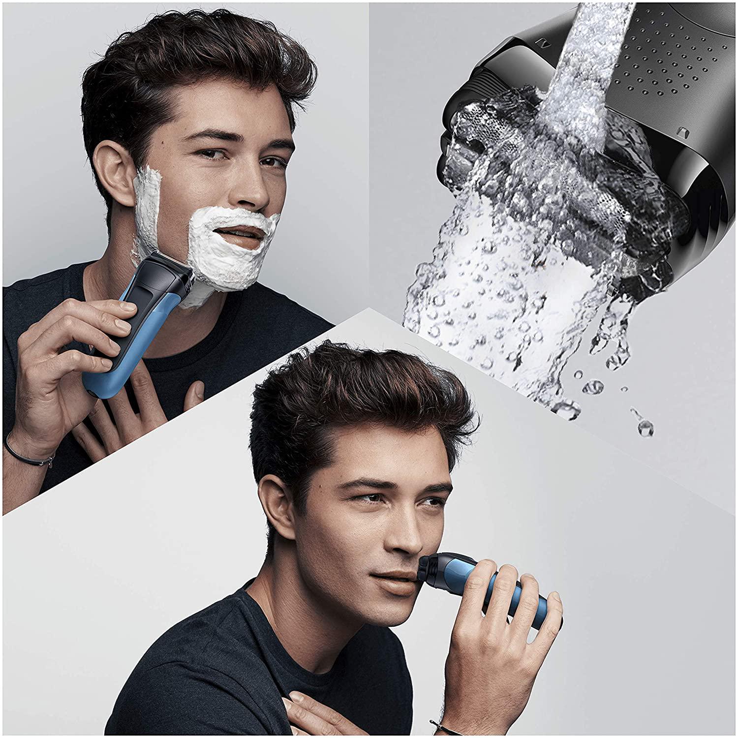 Braun Series 3 310BT - 3-in-1 Electric Shaver, Beard Trimmer with 5 Comb Attachments, Wet & Dry Black/Blue