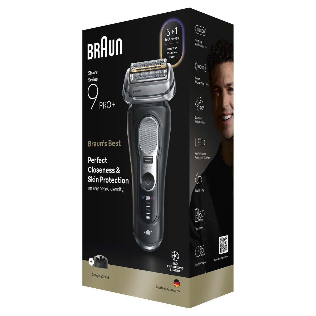 Braun Series 9 PRO+ Electric Shaver, Pro SensoAdapt, Charging Stand, 9610S, Black