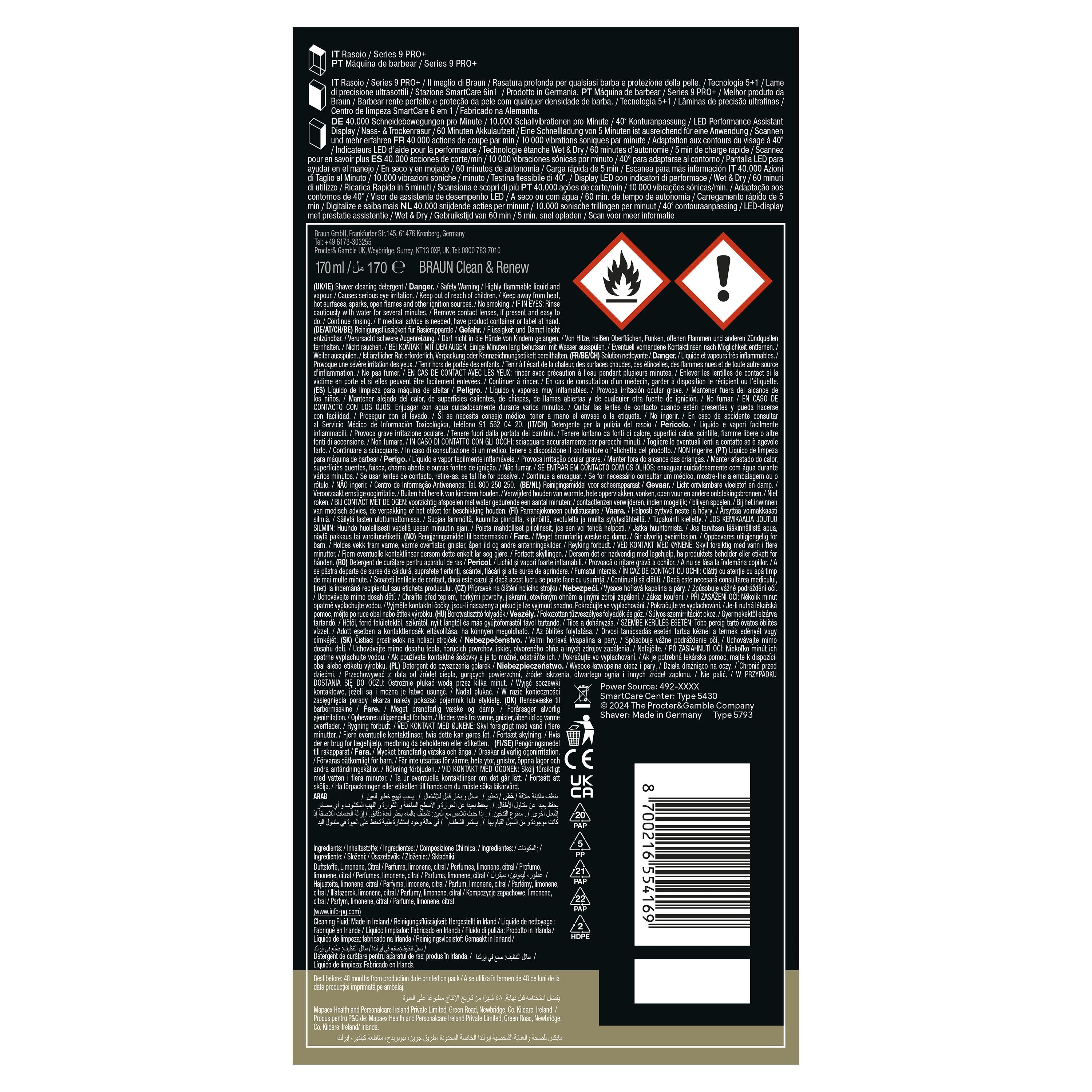 Braun Series 9 PRO+ Electric Shaver, Pro SensoAdapt, SmartCare Center, 9667CC, Silver