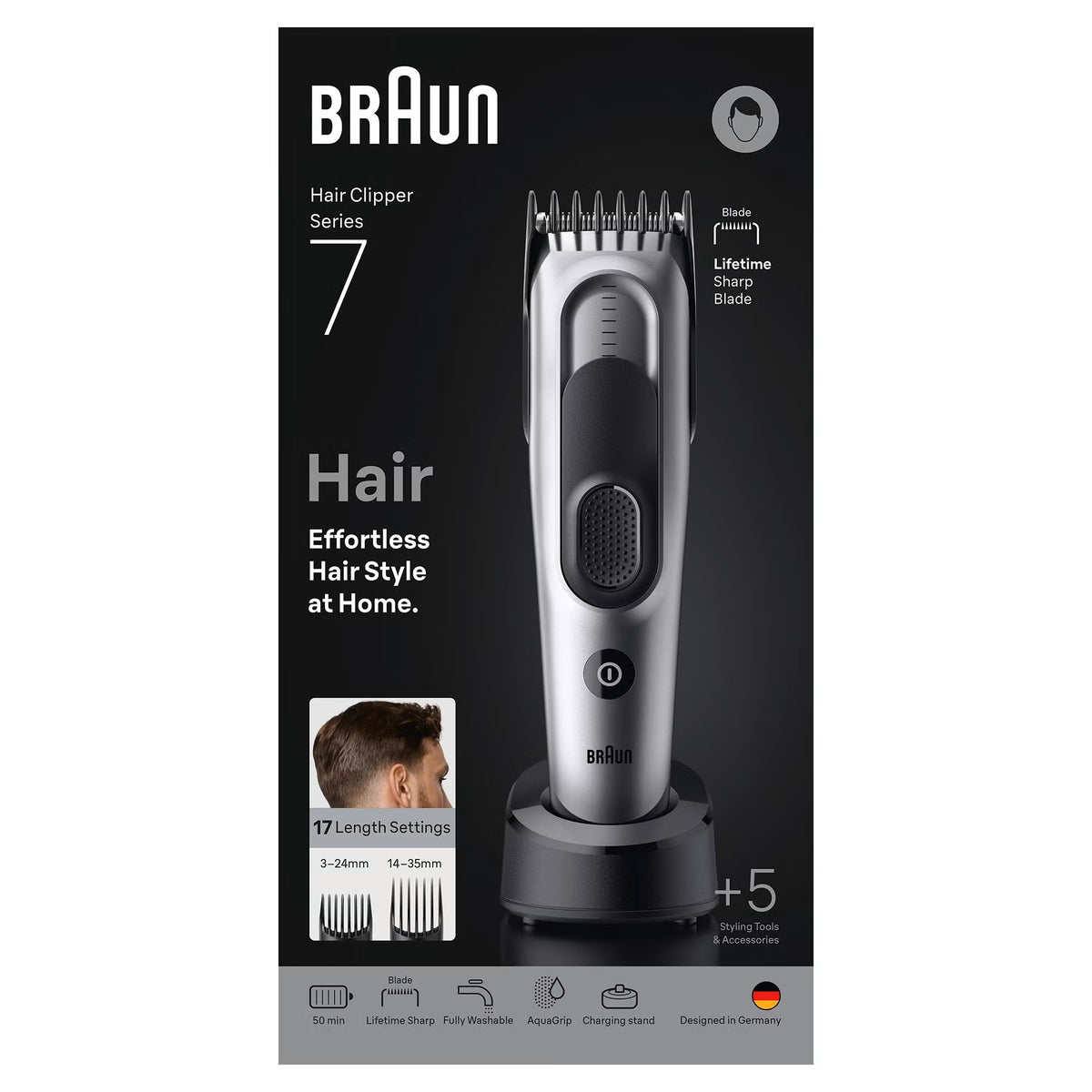 Braun Hair Clipper Series 7 HC7590, Hair Clippers for Men With +5 Styling Tools, Lifetime Sharp Blade & 17 Lengths