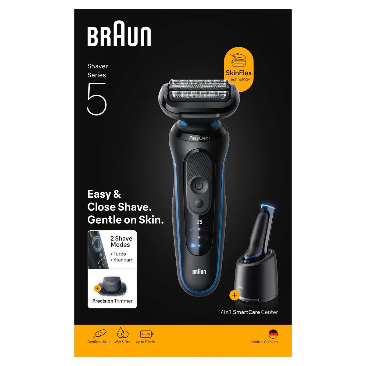 Braun Series 5 52‑B7200cc Electric Shaver for Men 4in1 SmartCare Center & 1 Attachment, Wet & Dry, Blue