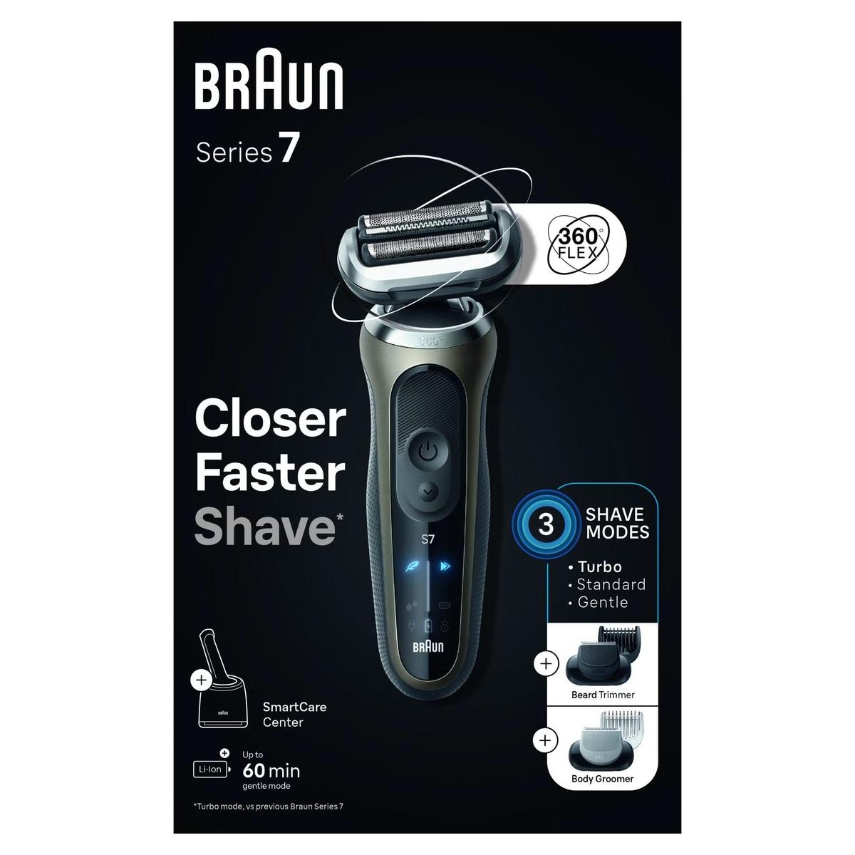 Braun Series 7 72-C7650cc Men's Electric Shaver with Cleaning System & Beard and Body Grooming tools, Gold