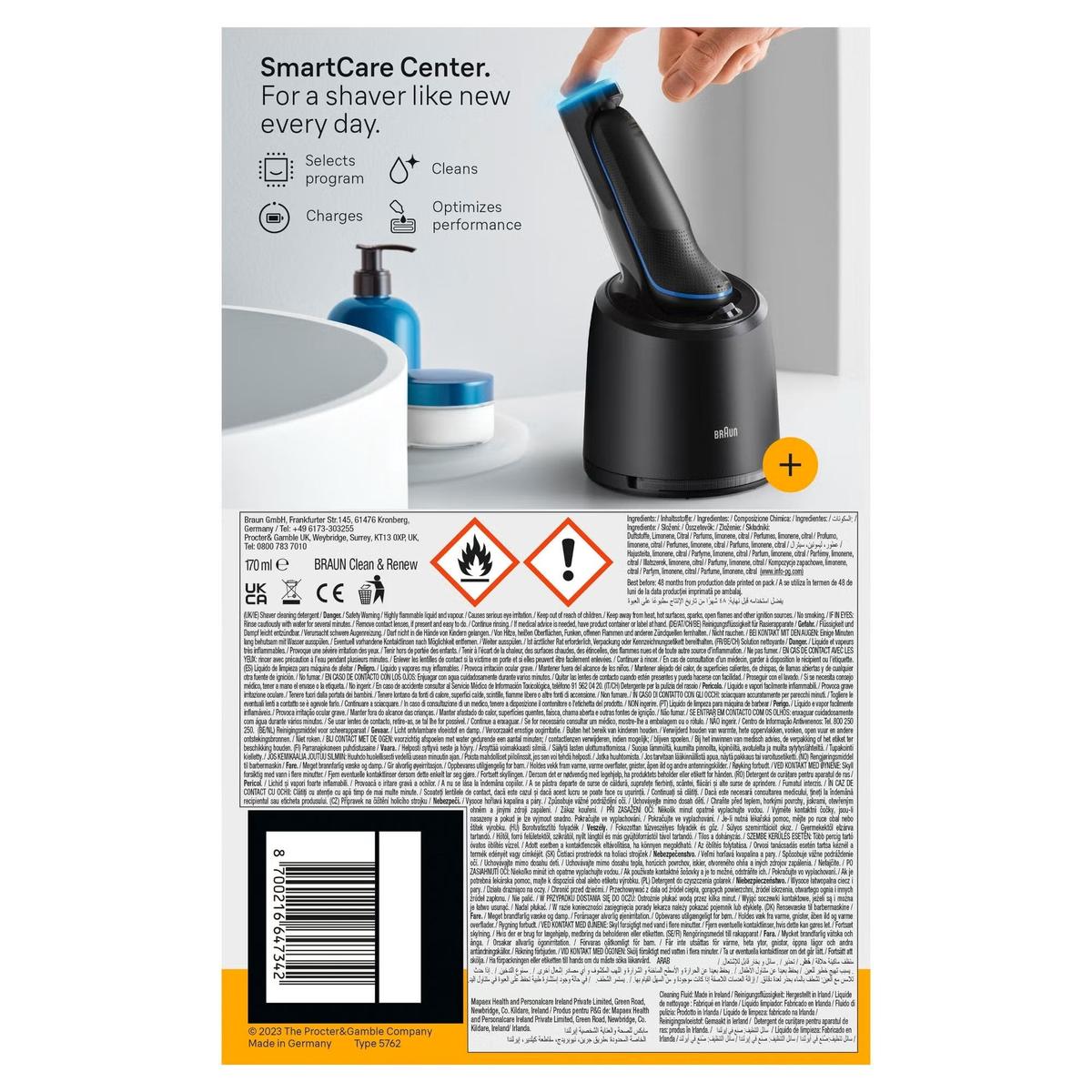Braun Series 5 52‑B7200cc Electric Shaver for Men 4in1 SmartCare Center & 1 Attachment, Wet & Dry, Blue
