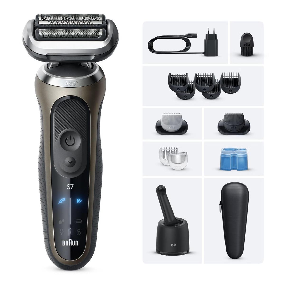 Braun Series 7 72-C7650cc Men's Electric Shaver with Cleaning System & Beard and Body Grooming tools, Gold
