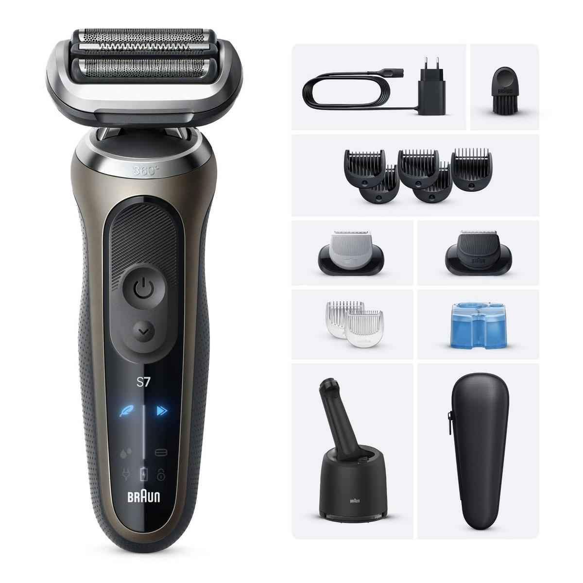 Braun Series 7 72-C7650cc Men's Electric Shaver with Cleaning System & Beard and Body Grooming tools, Gold