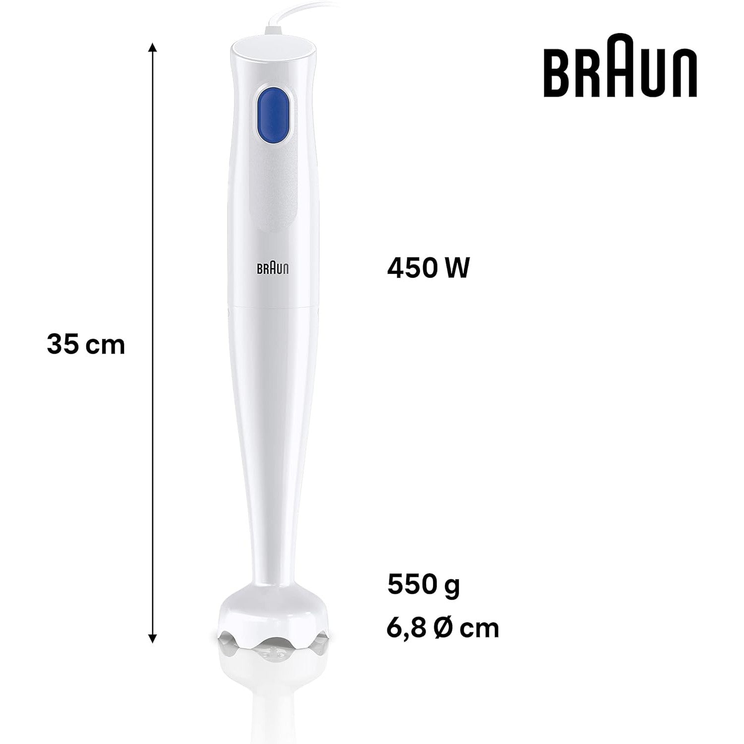 Braun MultiQuick 1 Hand Mixer MQ10.001P, Lightweight Mixer with EasyTwist Technology, One Speed, 450W, White