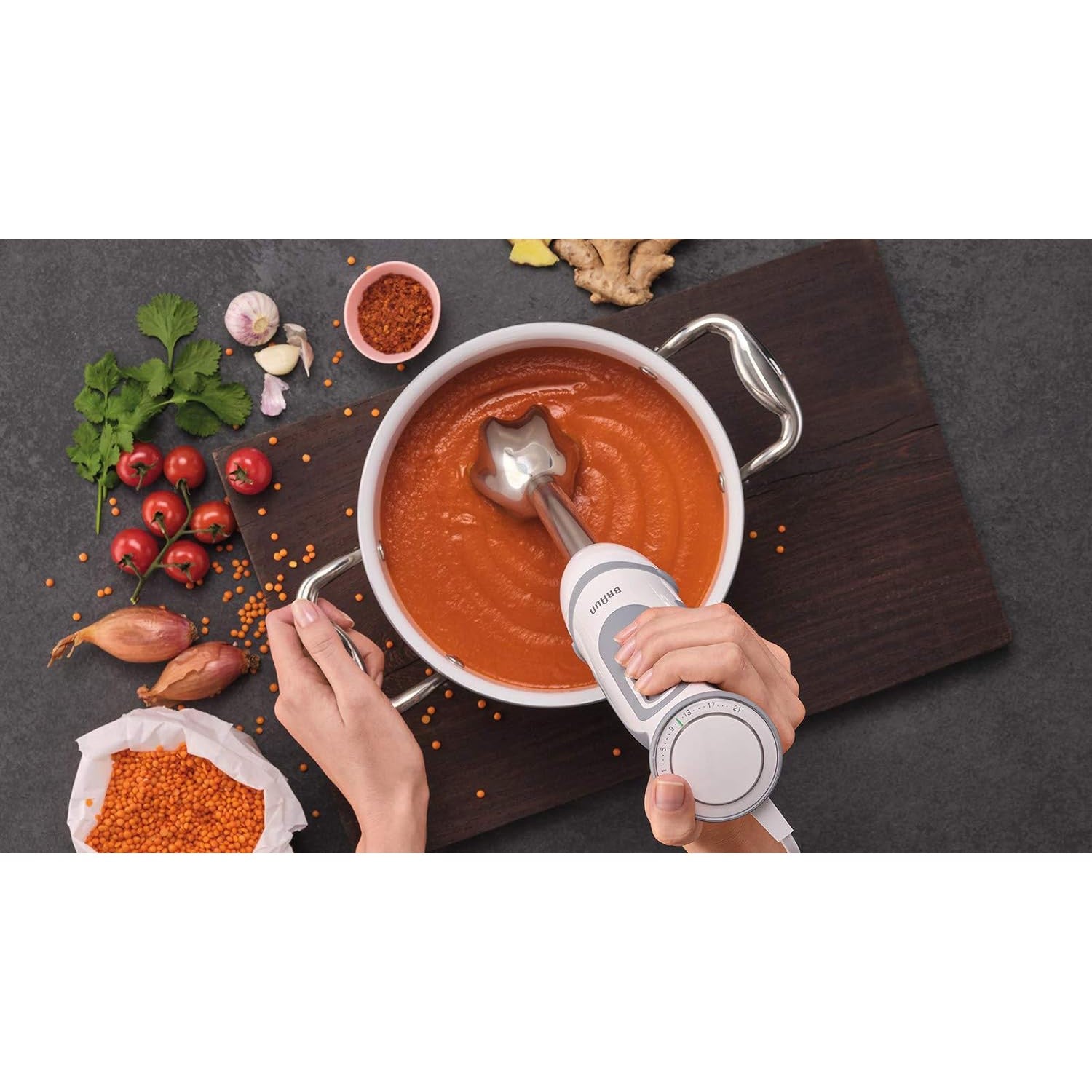 Braun Multi Quick MQ5200 Hand Blender 1000W , 21 Speeds - White/Grey