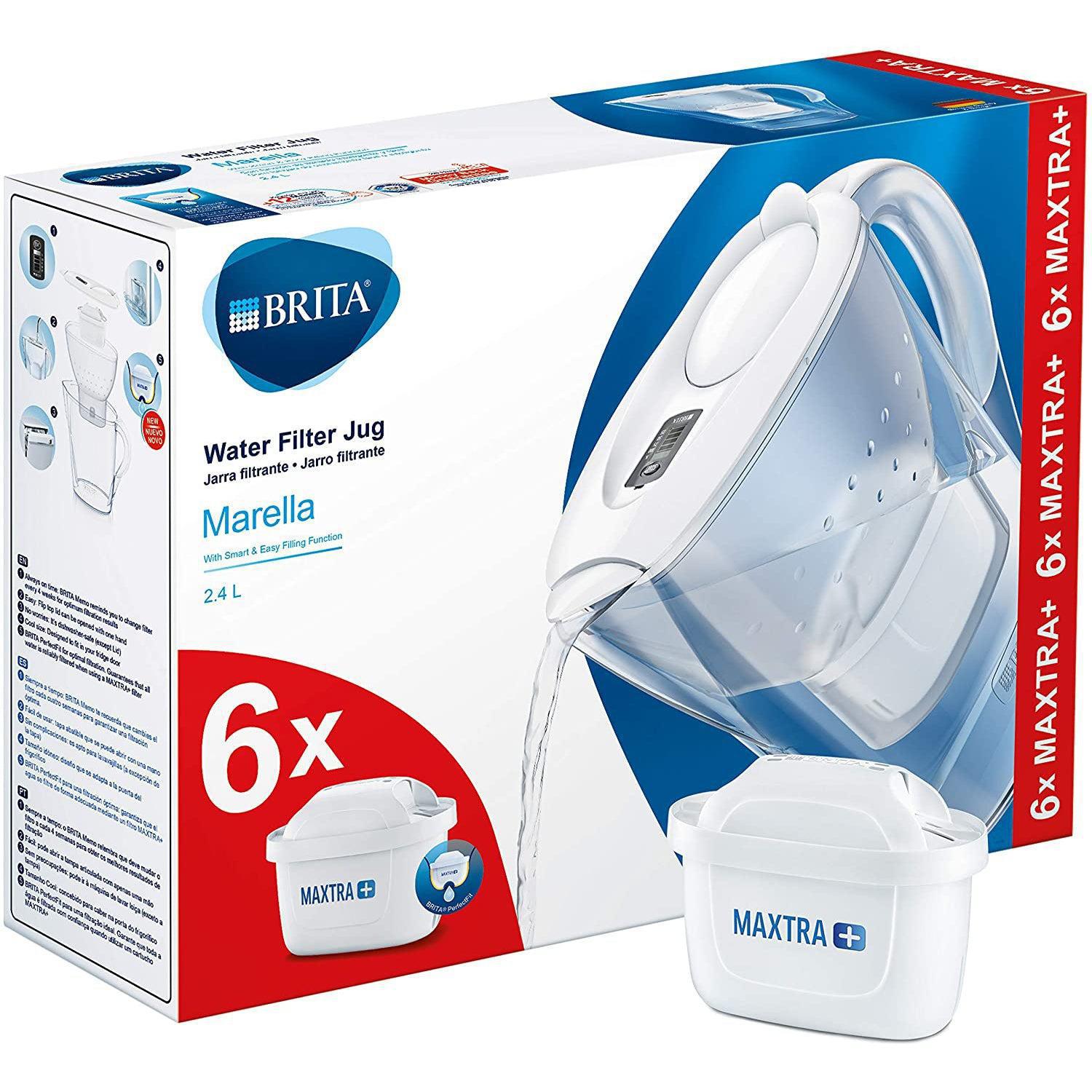 Brita Marella Cool Water Jug with 6 MAXTRA+ Filter Cartridges - White, 2.4L