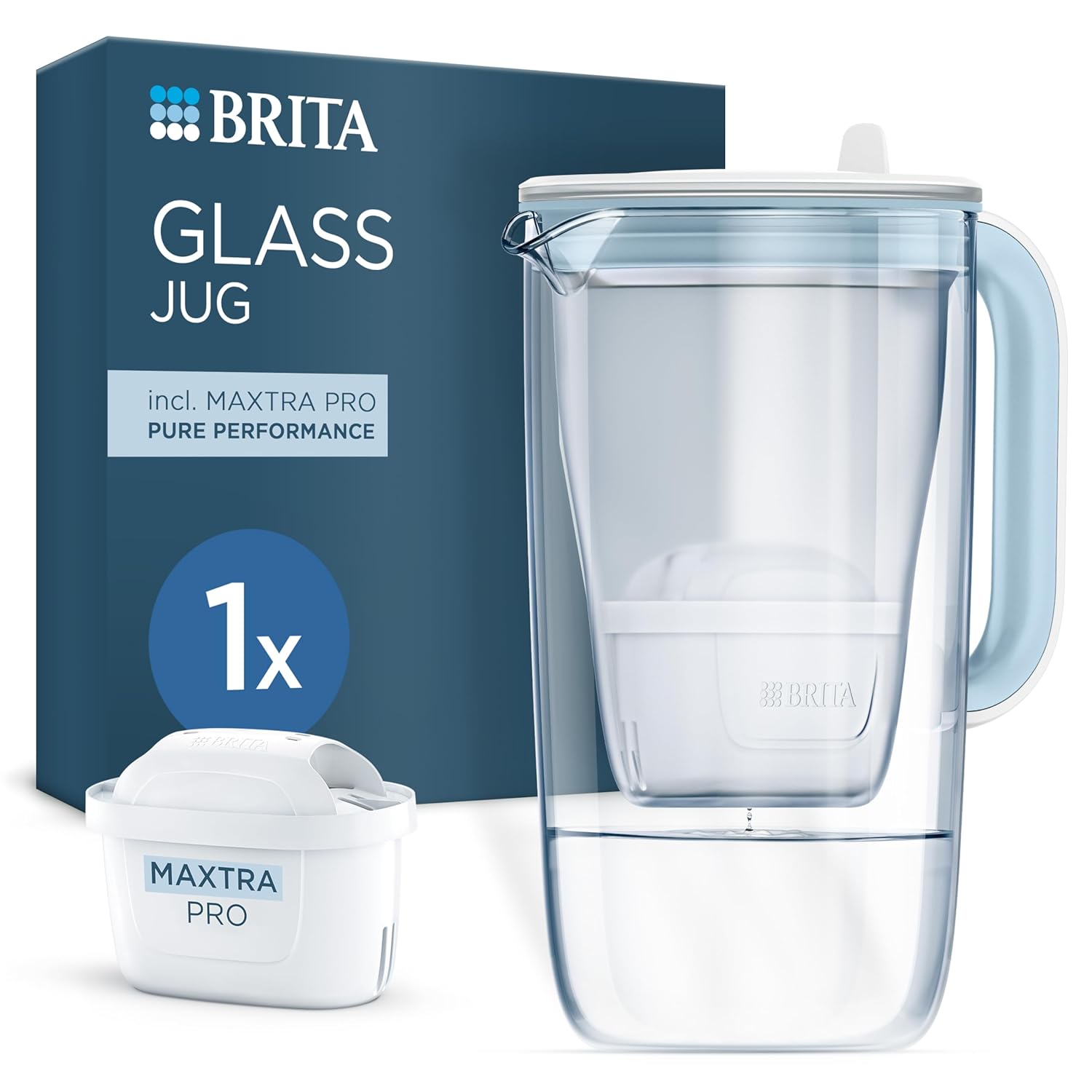 BRITA Glass Water Filter Jug Light 2.5L with 1x MAXTRA PRO Pure Performance Water Filter Cartridge