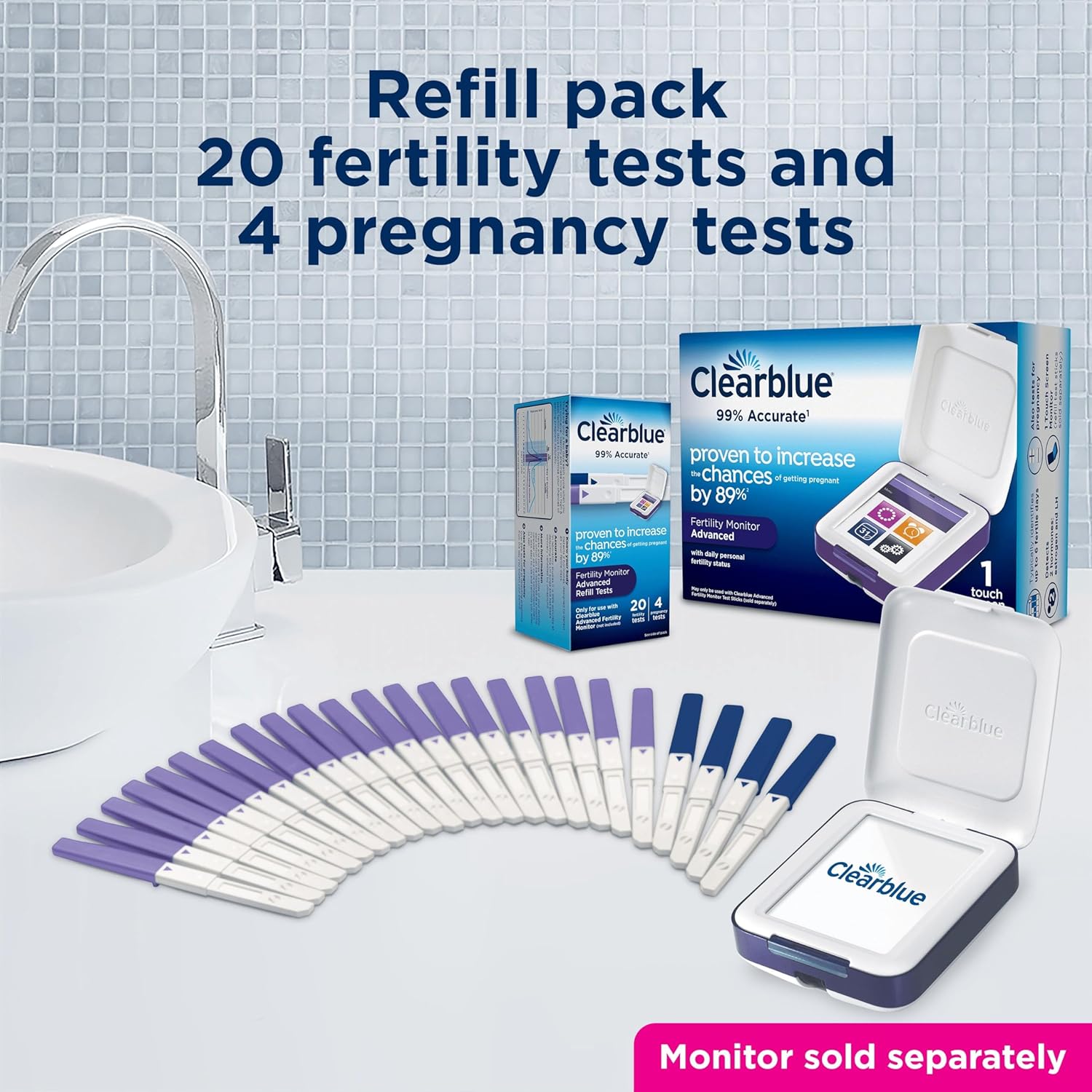 Clearblue Advanced Fertility Monitor Refill Test Sticks with 4 Pregnancy Tests - Pack of 20 +4