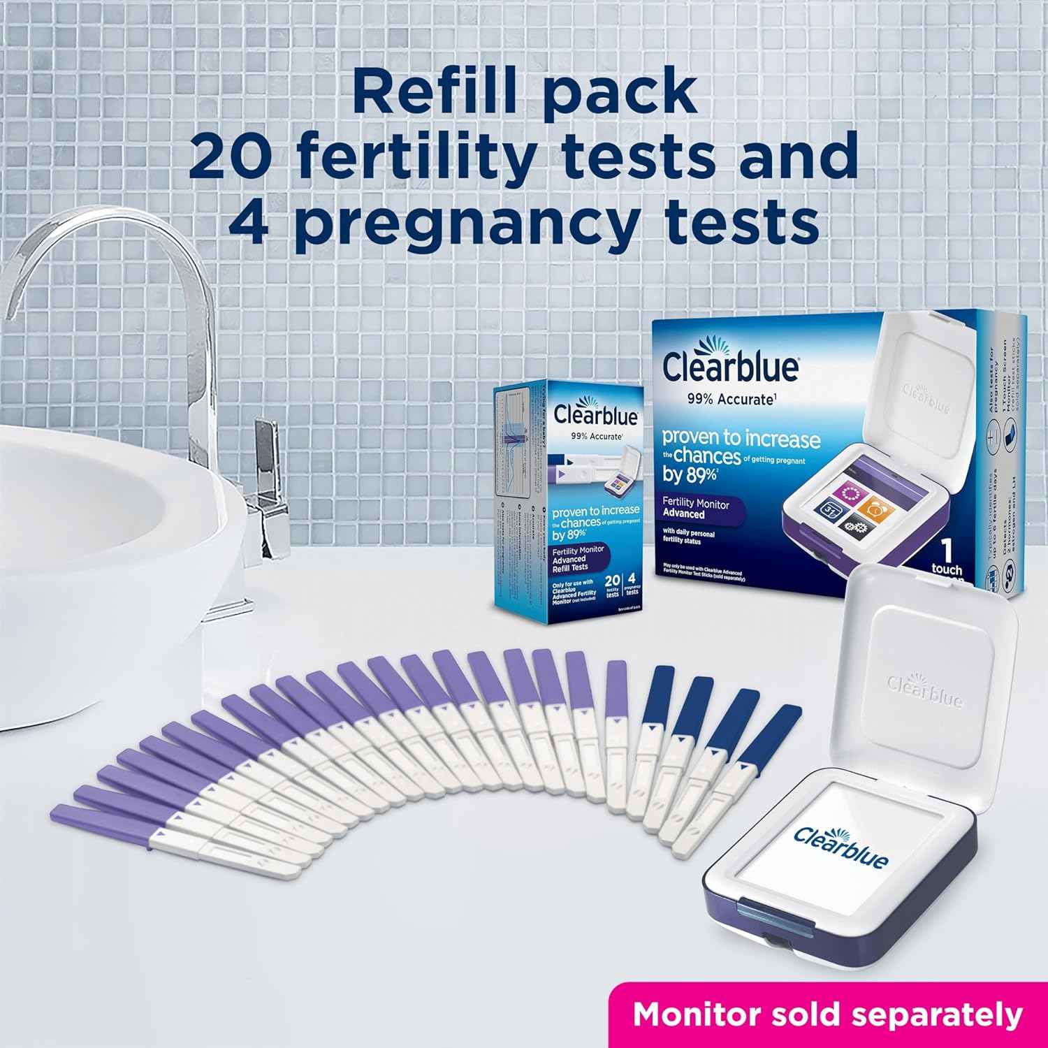Clearblue Advanced Fertility Monitor Refill Test Sticks with 4 Pregnancy Tests - Pack of 20 +4