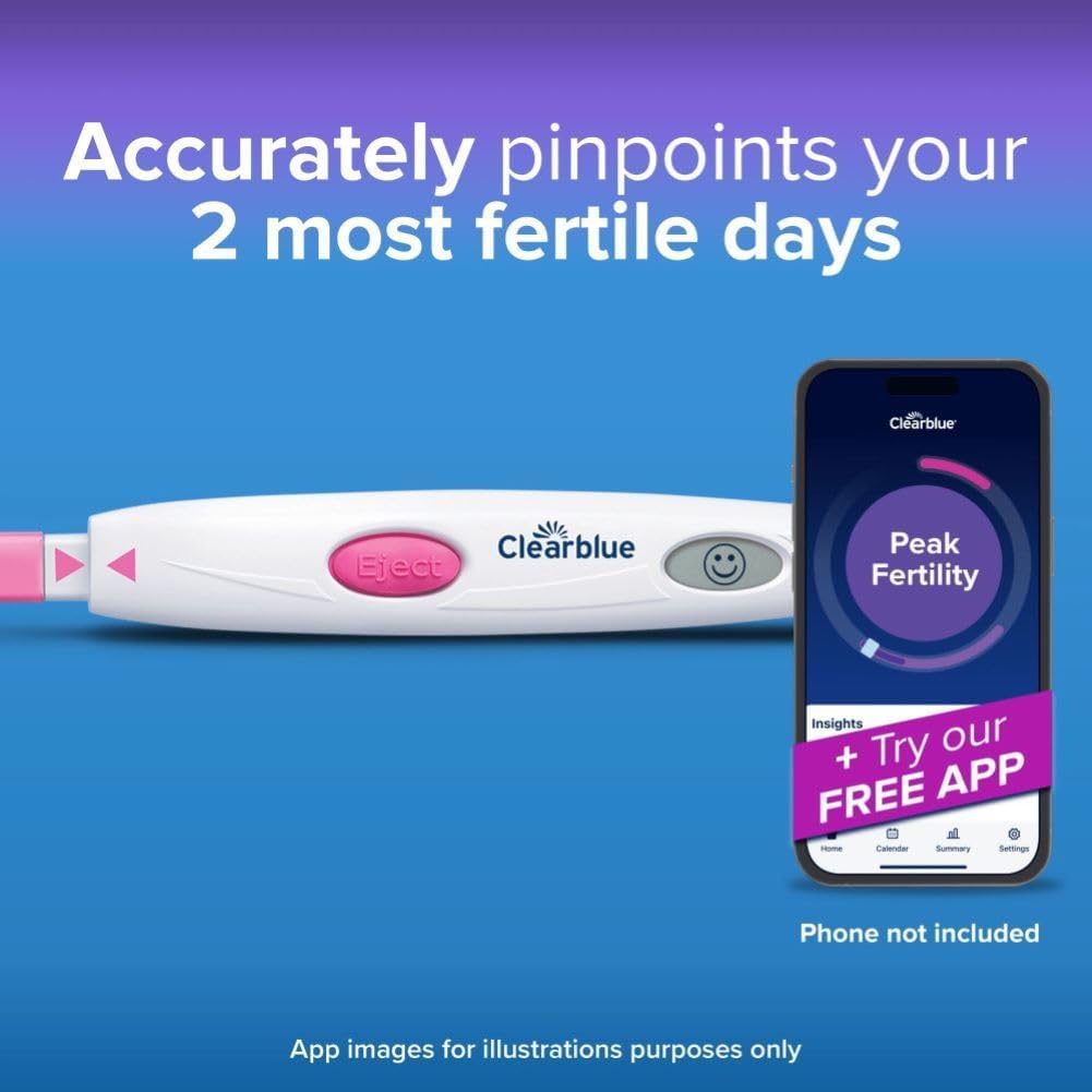 Clearblue Digital Ovulation Test Sticks 30 Pack - Over 99% Accurate - Find Your 2 Peak Days & Cycle Tracker App