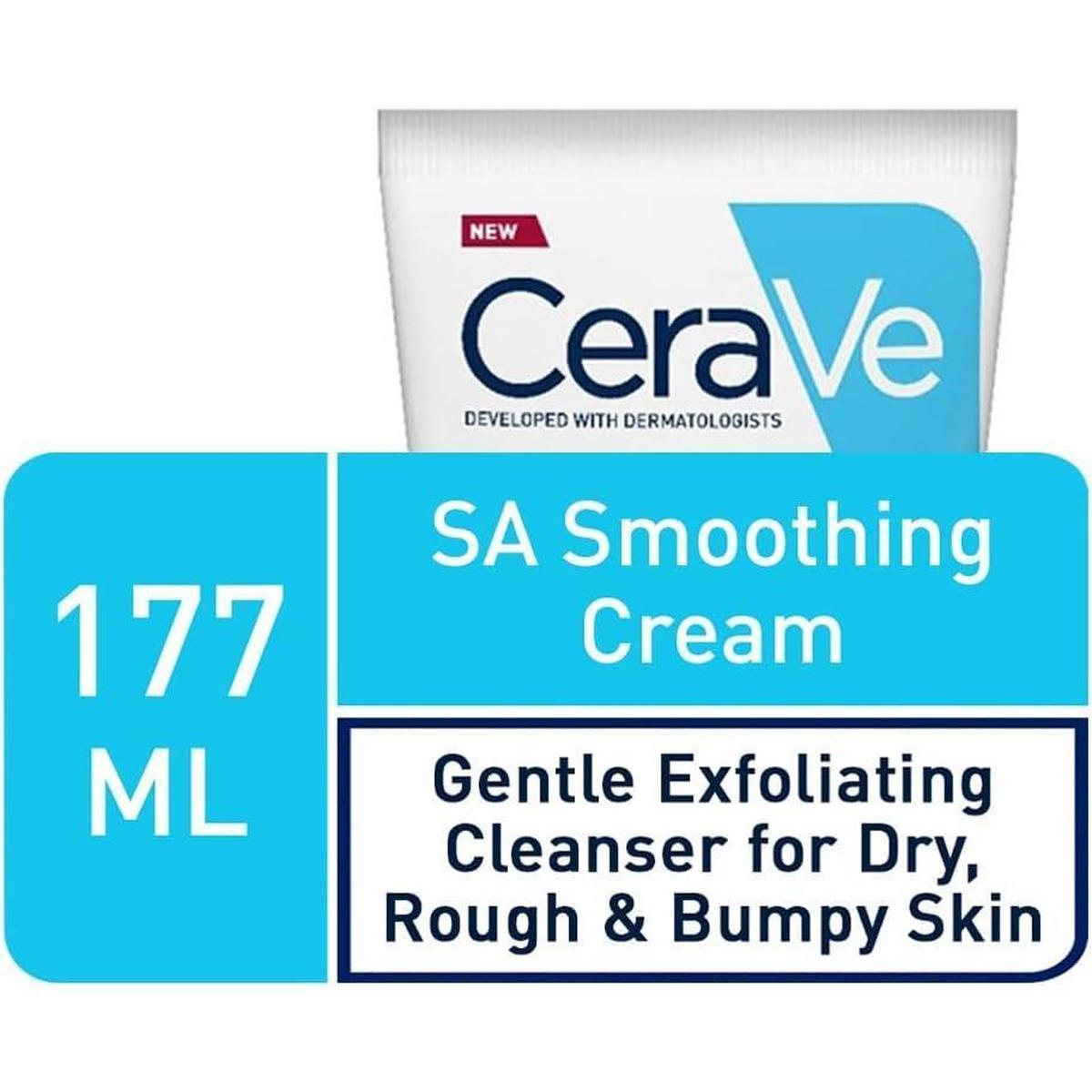 CeraVe SA Smoothing Cream 177ml tube with white and blue branding for exfoliating rough and bumpy skin.