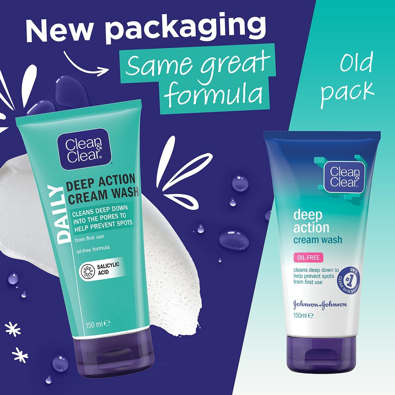 Clean & Clear Deep Action Wash Cream, White, 150 ml