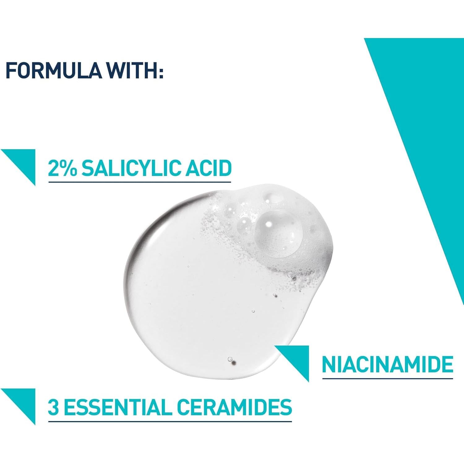 CeraVe Blemish Control Face Cleanser With 2% Salicylic Acid, Niacinamide, 3 Essential Ceramides, Hectorite Clay, Fragrance Free, 236ml