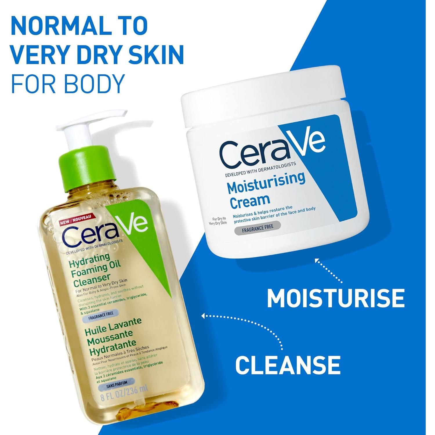 CeraVe Hydrating Foaming Oil Cleanser for Normal to Very Dry Skin with Squalane, Triglyceride and 3 Essential Ceramides, For Face and Body